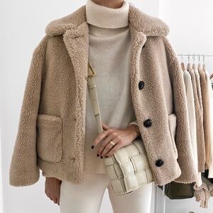 Zara Women's Cozy Tan Teddy Jacket, S